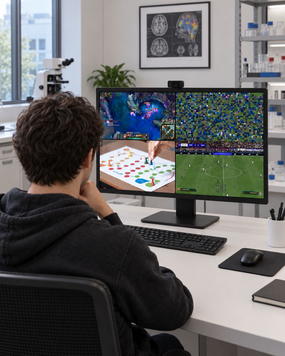 Participante em frente ao monitor durante o experimento de eye-tracking